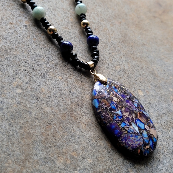 🎉HP🎉  Jasper Stone Gold Plated Pendant Necklace - Picture 3 of 8